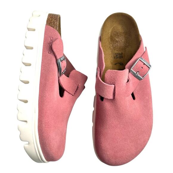 Birkenstock Papillio Boston Chunky Clog Suede Leather Candy Pink Size EU 38 NEW - Picture 8 of 16